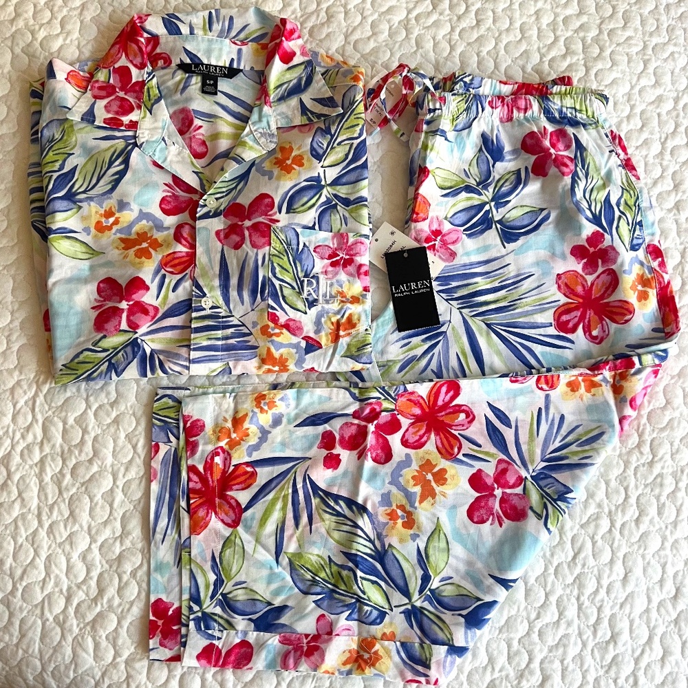 NWT Lauren Ralph Lauren Cotton Blend 2-Piece Capri Pajama Set Size S